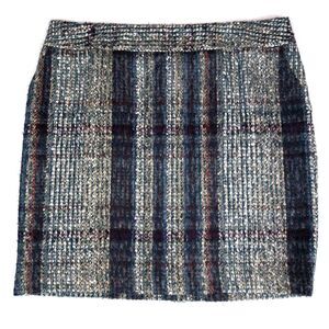 Lands End Tweed Plaid Mini Skirt Plus Size 20W Pockets Purple Blue Grey Fabric